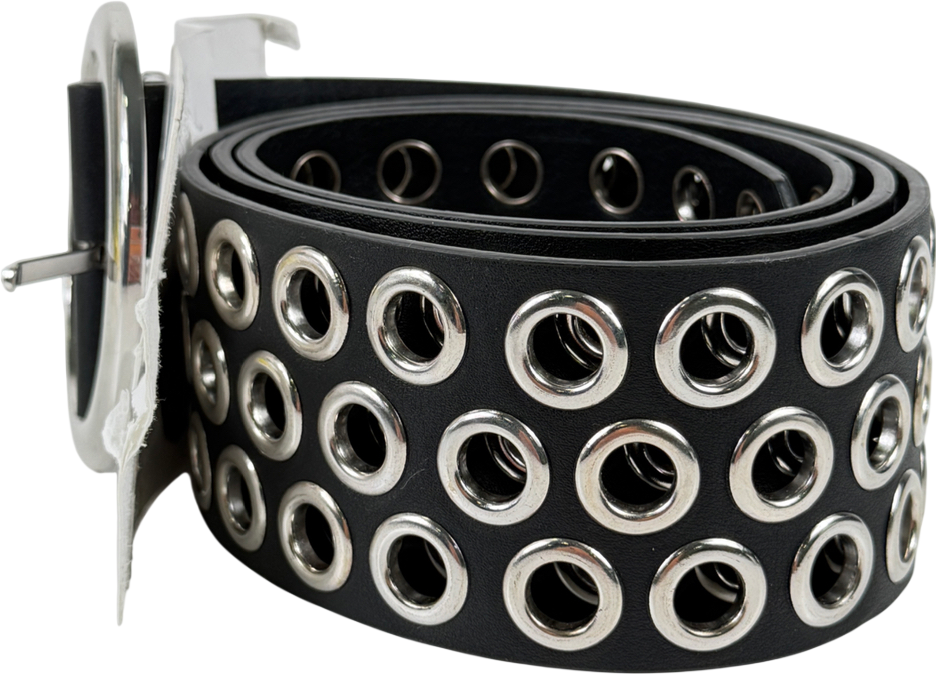 Pull&Bear Black Faux Leather Wide Eyelet Belt One Size