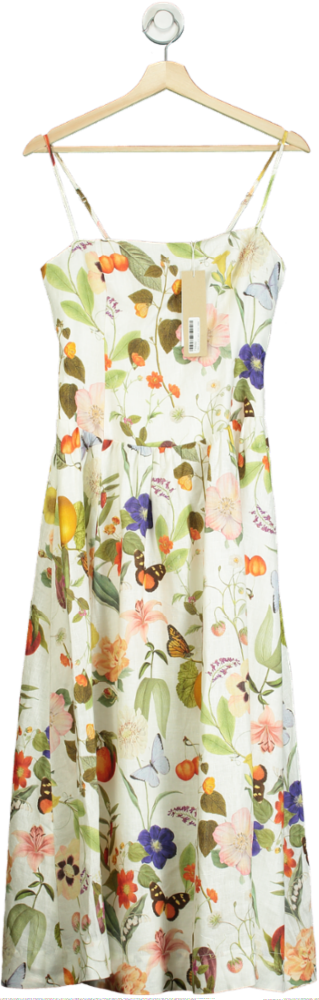 Forever New Cream Pure Linen Brooke Drop Waist Midi Dress UK 8