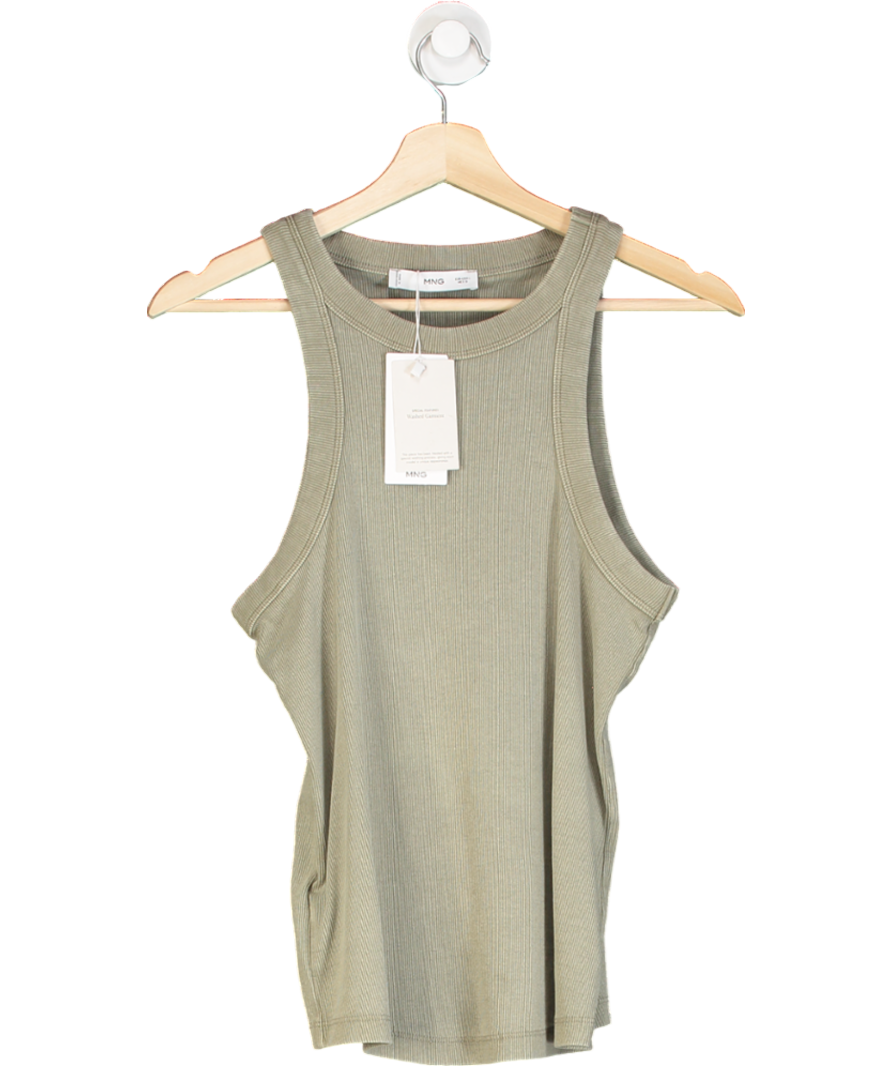 MANGO Green Washed Ribbed Cotton Top UK L