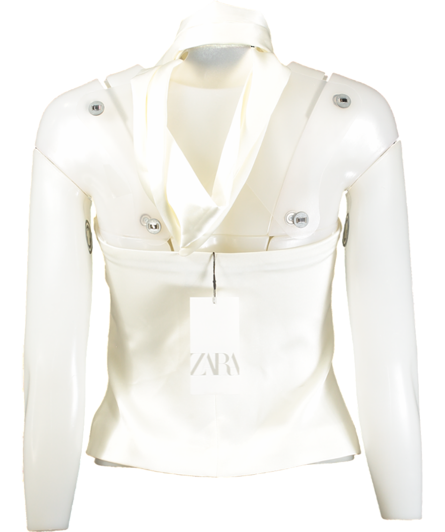 ZARA White Satin Strapless Tie Crop Top UK S