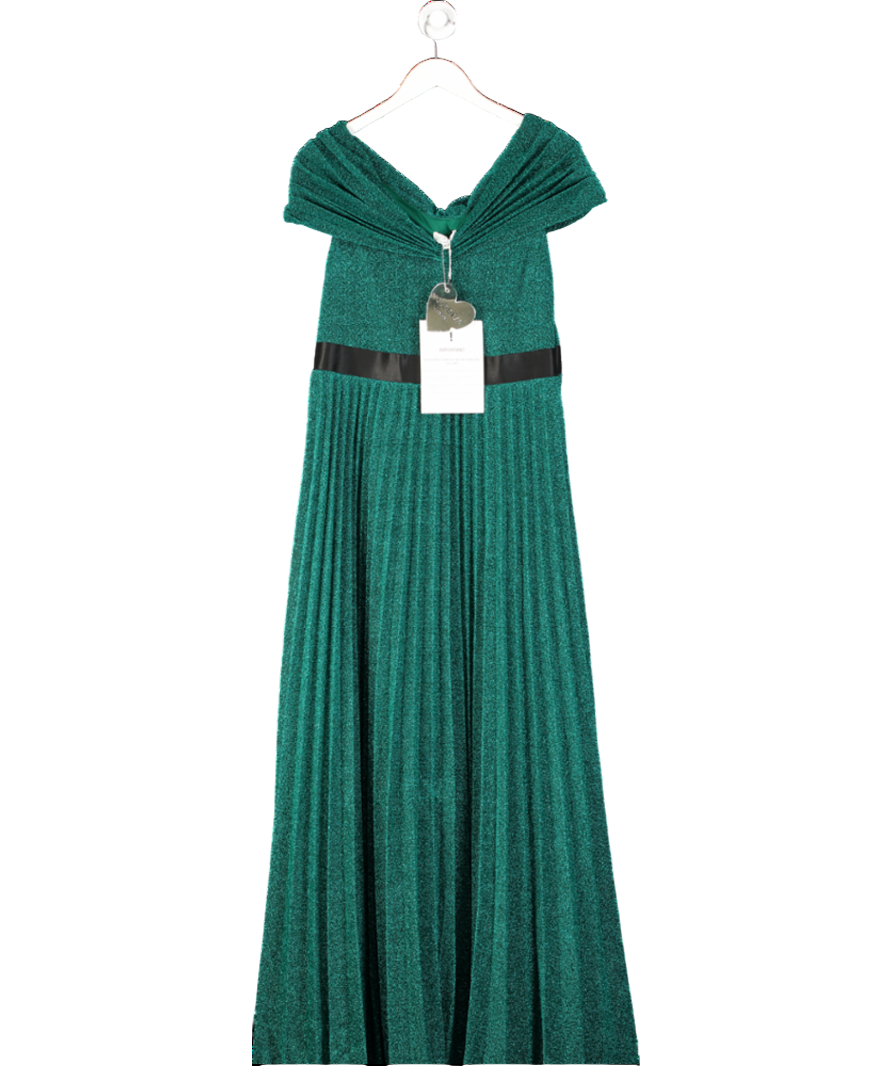 Goddiva Green Lurex Pleated Skirt Maxi Dress UK 16
