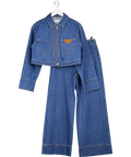 Lounge Apparel Blue 2-piece Set - Boxy Denim Jacket (uk10) And High Waist Wide Leg Trousers UK 8