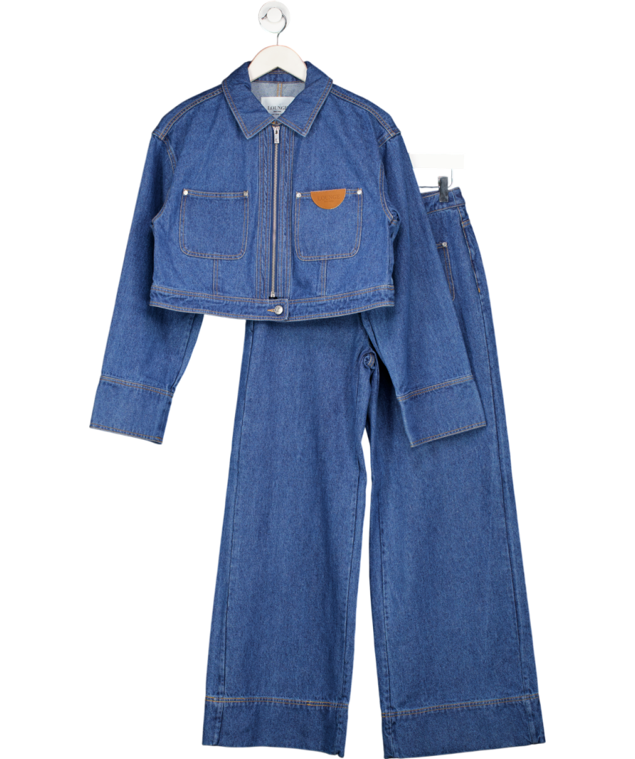 Lounge Apparel Blue 2-piece Set - Boxy Denim Jacket (uk10) And High Waist Wide Leg Trousers UK 8