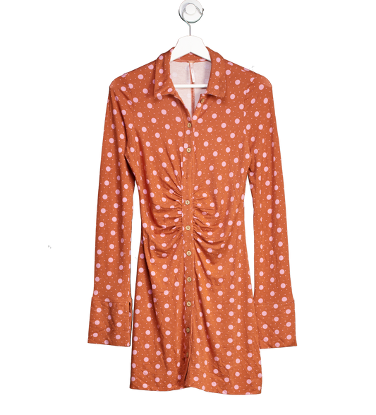 Free People Orange Shayla Polka Dot Button Front Dress UK S