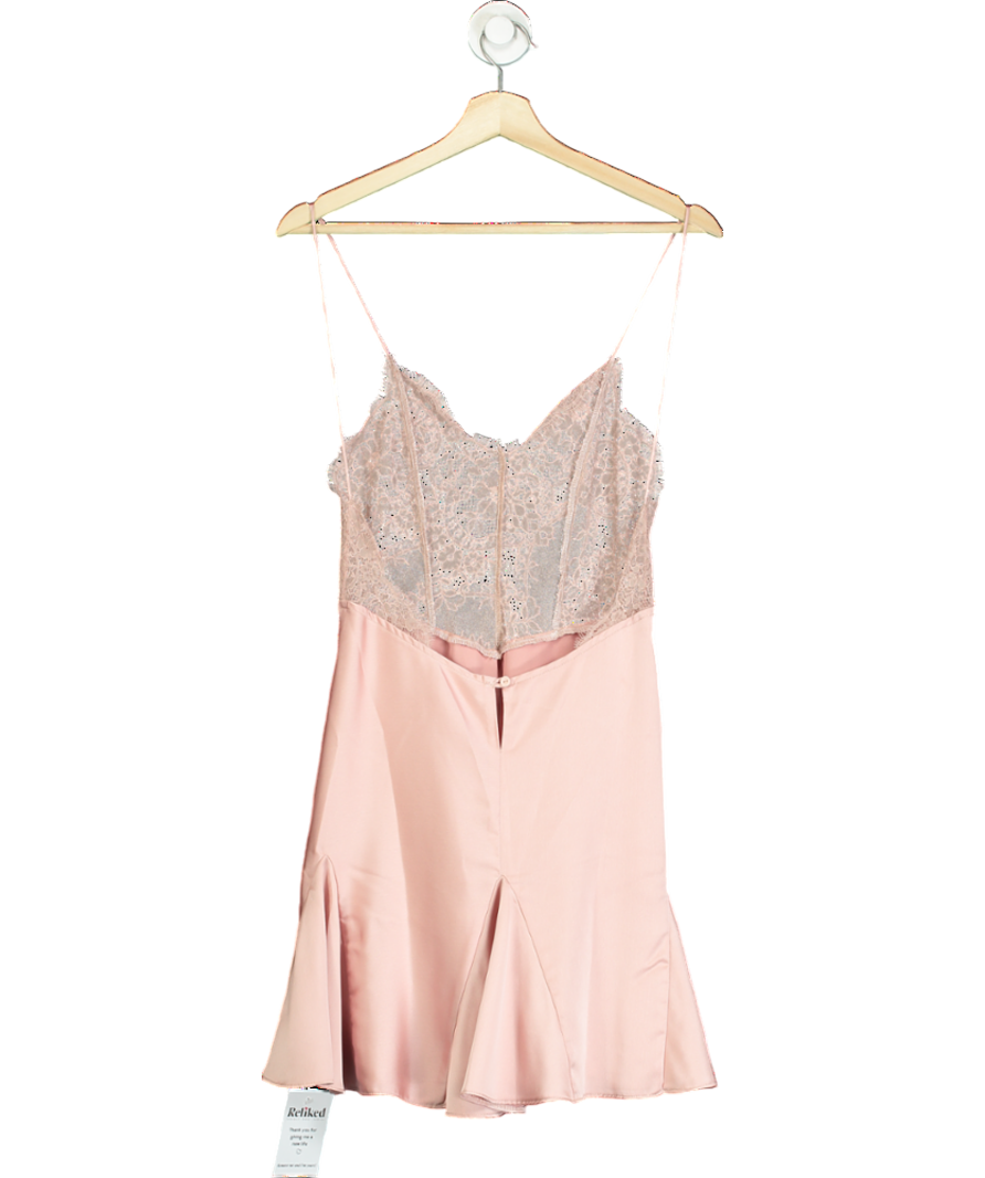 Pink Lace Detail Satin Night Dress UK S