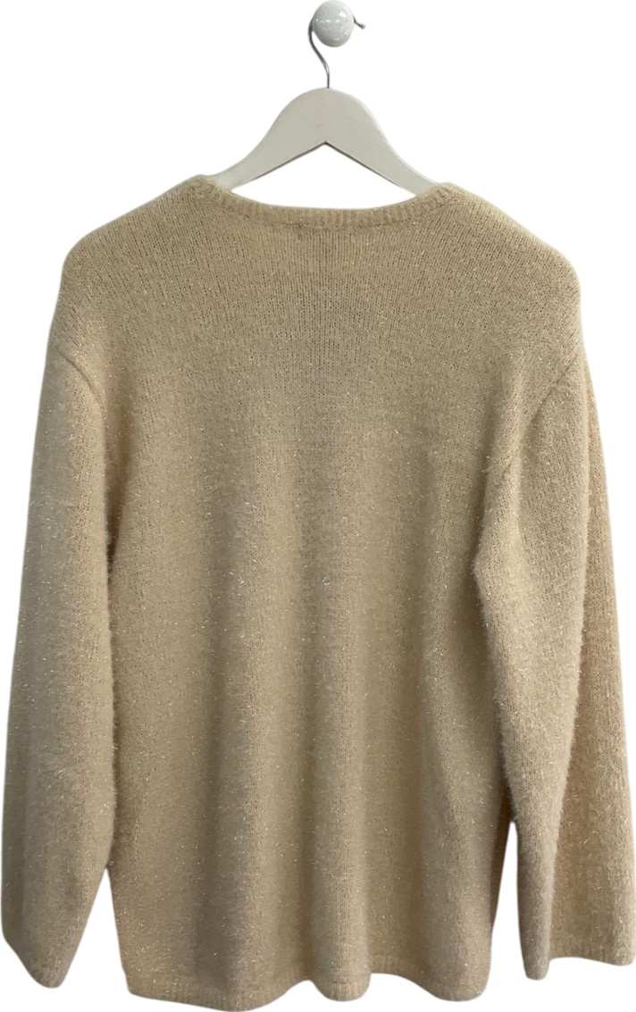 H&M Beige Oversized Metallic Thread Jumpe UK S