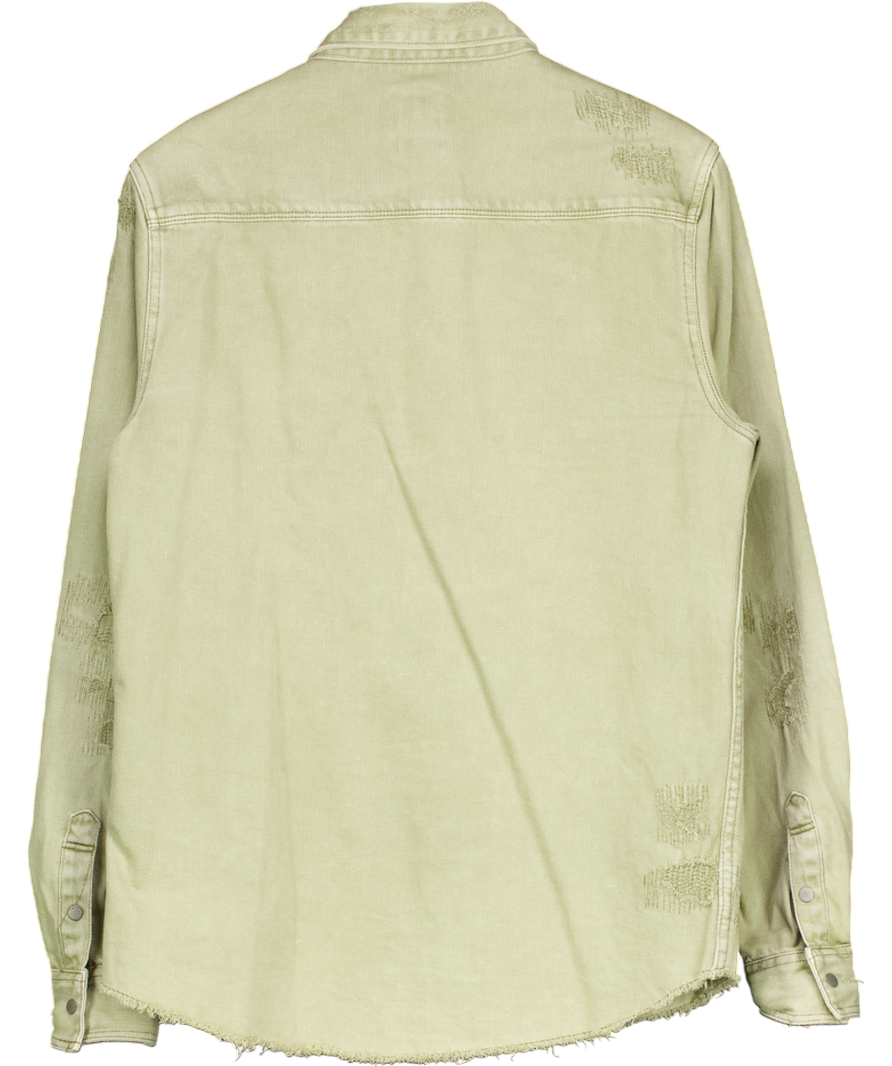 ZARA Green Ripped Denim Relaxed Fit Over Shirt UK M
