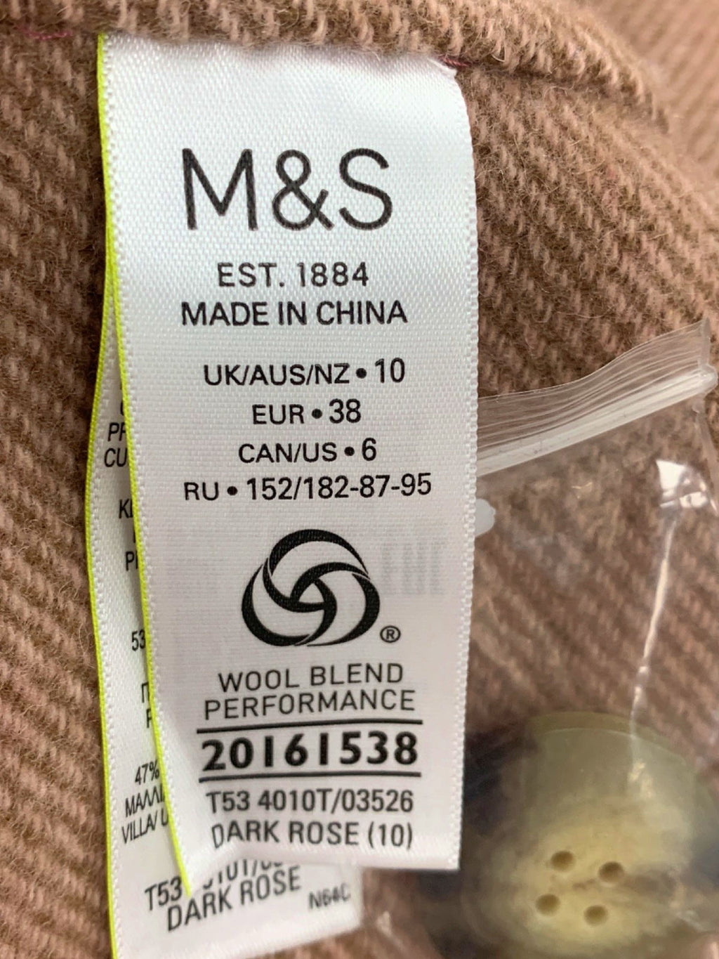 M&S Dark Rose Wool Blend Coat UK 10