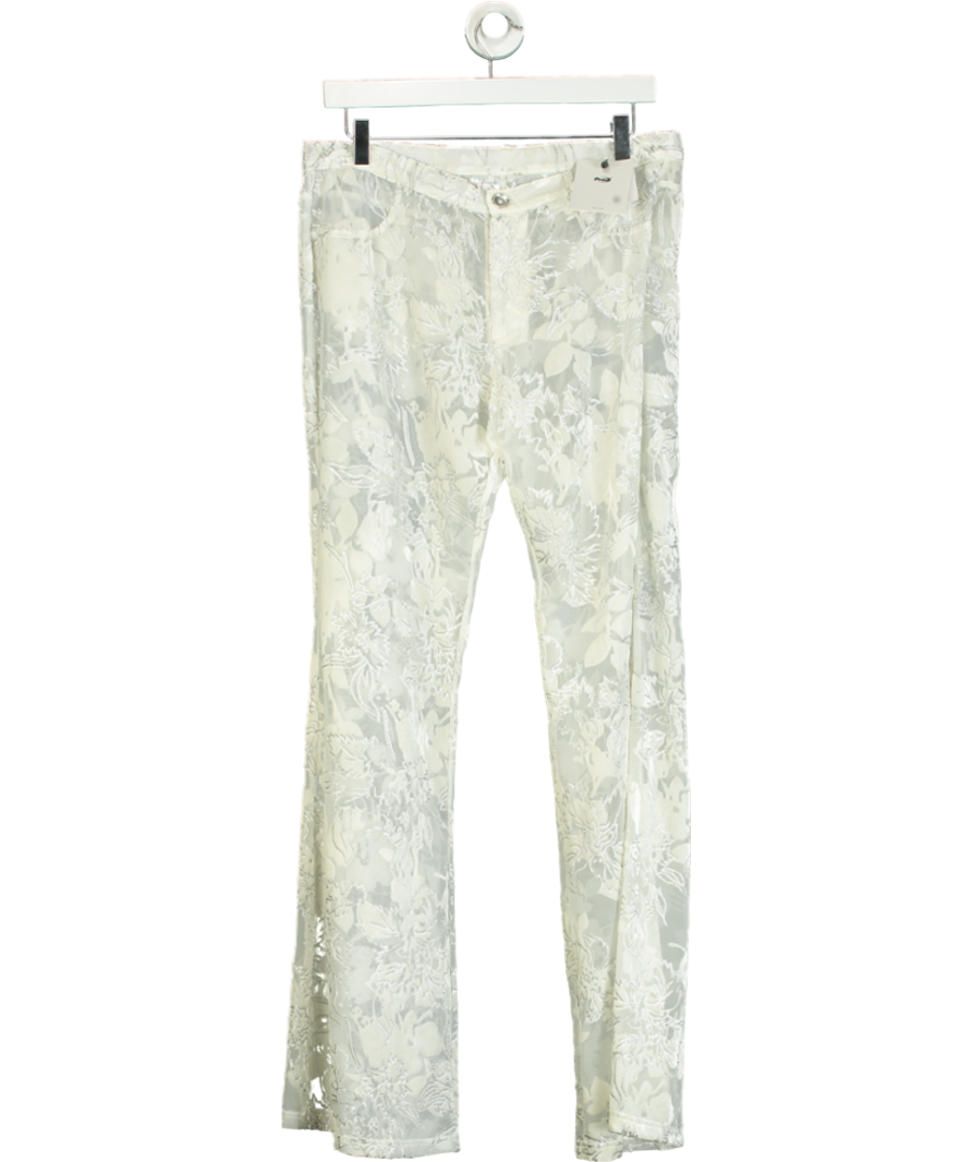 PROD Cream Velvet-flocked Semi-sheer Trousers UK M