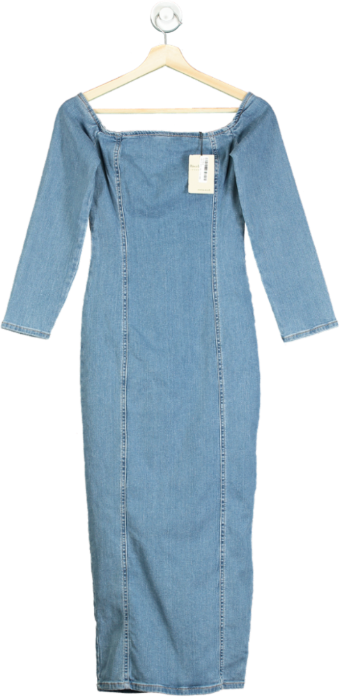 River Island Blue Denim Off-Shoulder Midi Dress UK 10