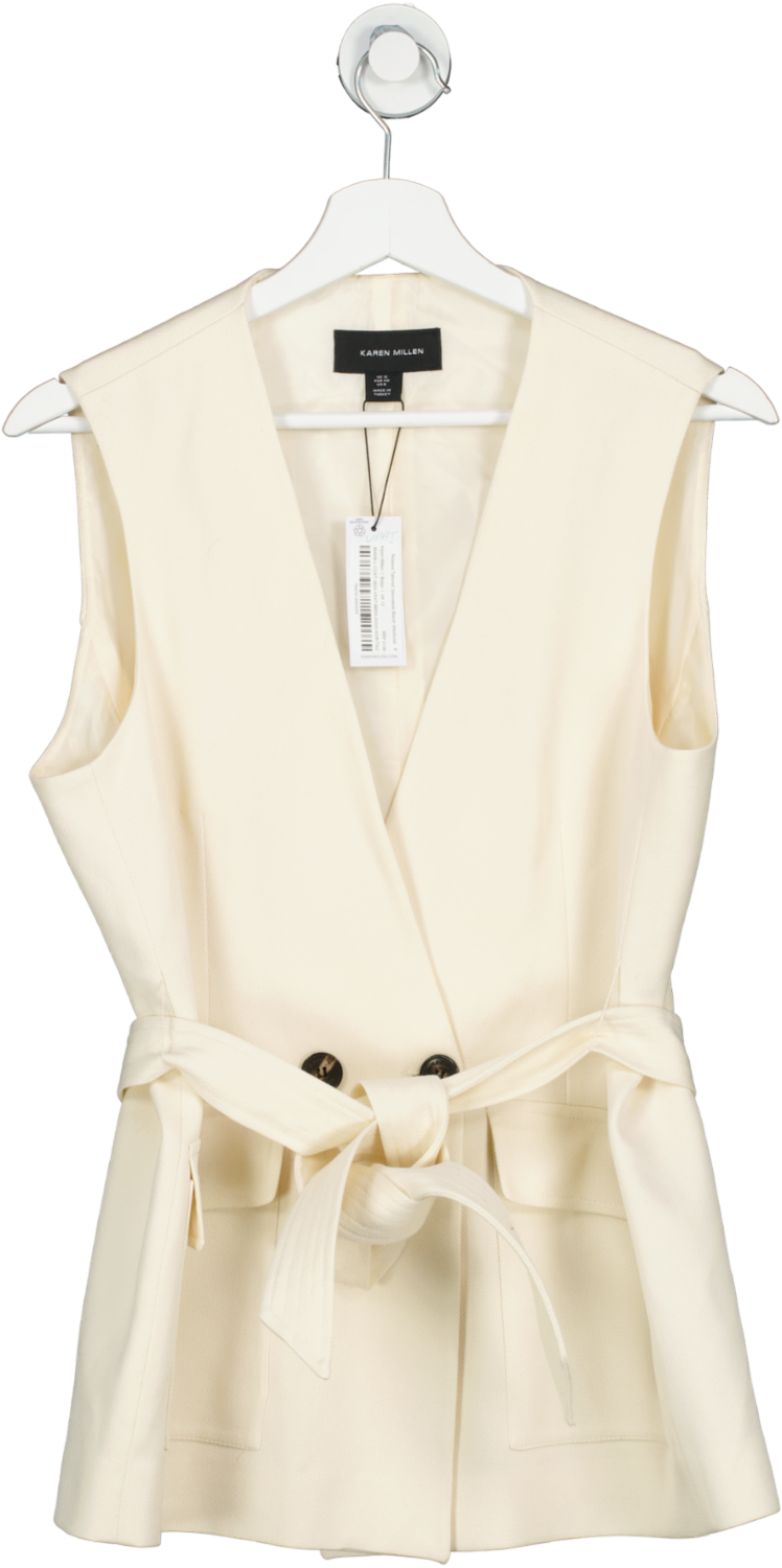 *NEEDS WASHING Karen Millen Beige Relaxed Tailored Sleeveless Blazer Waistcoat UK 12