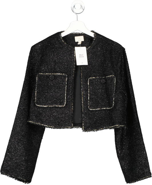 H&M Black Shimmering Wool Blend Boucle Blazer UK S