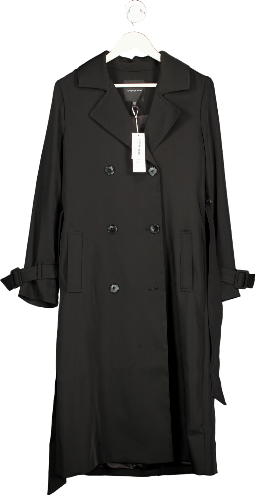 Forever New Black Double-Breasted Trench Coat UK 8