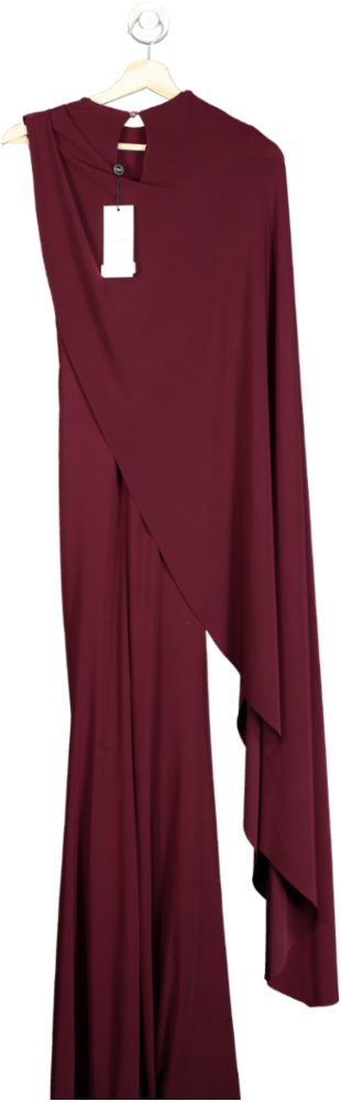 Club L London Burgundy One-Sleeve Cape Maxi Dress UK 4