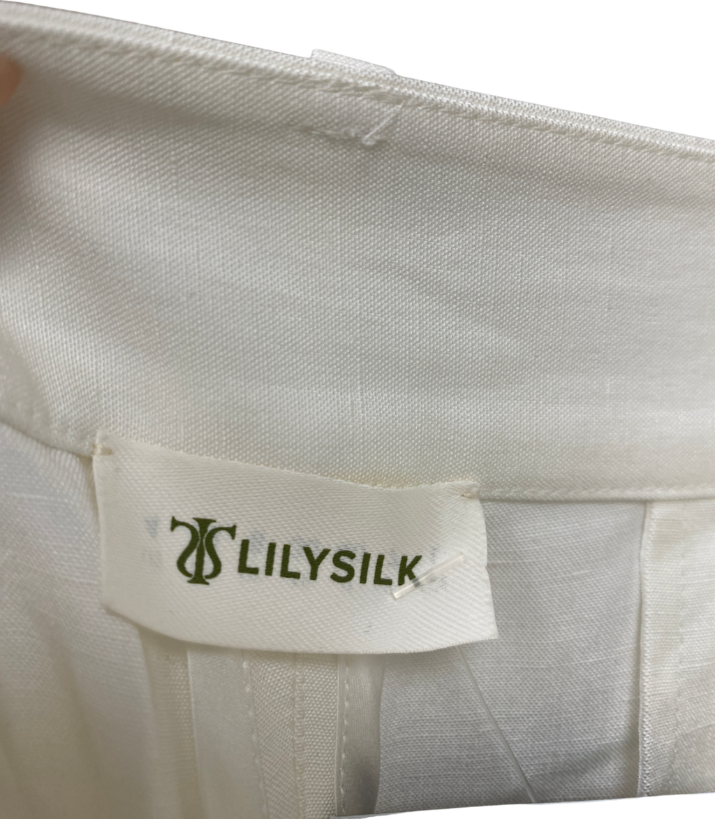 Lily Silk Cream High Waisted Wide Leg Trousers UK 8
