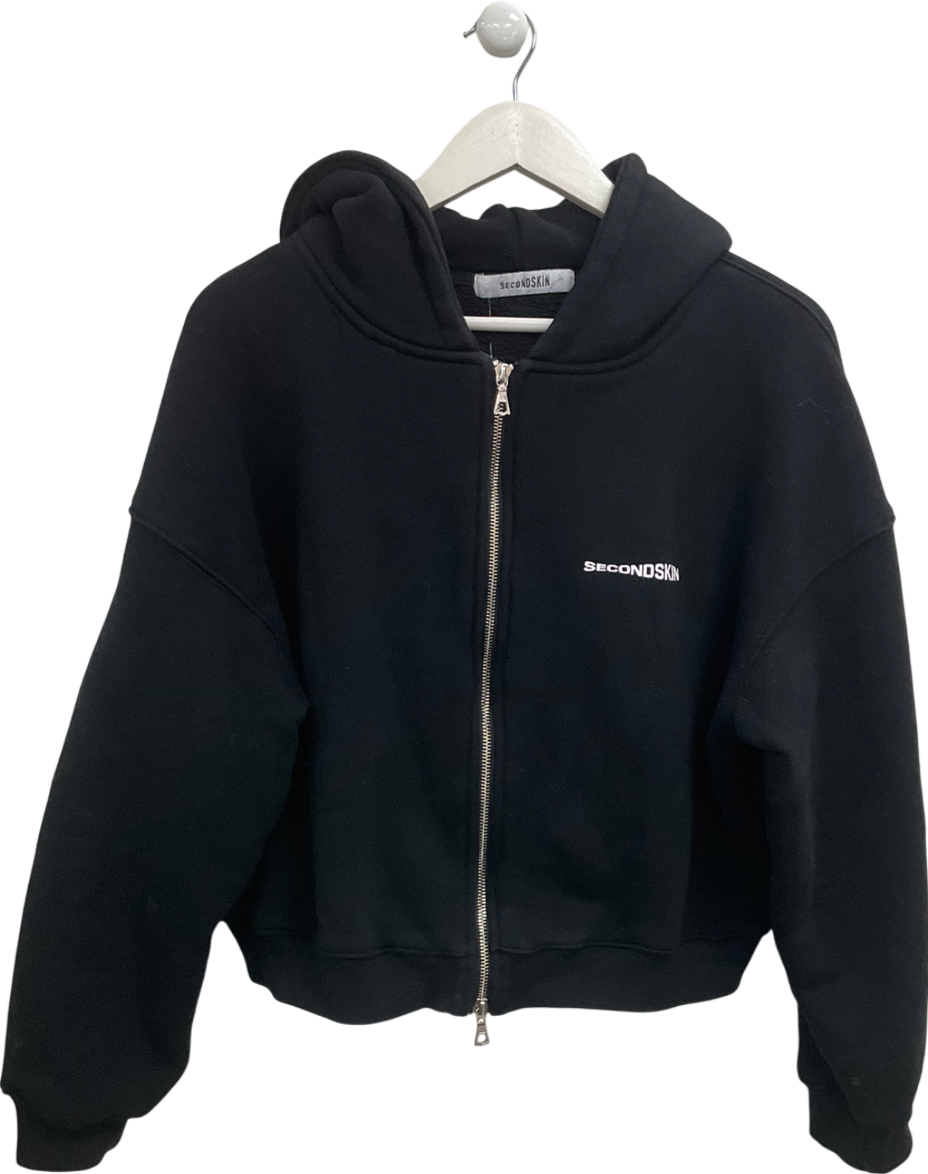 Second Skin Black Classic Zip Up Hoodie UK M