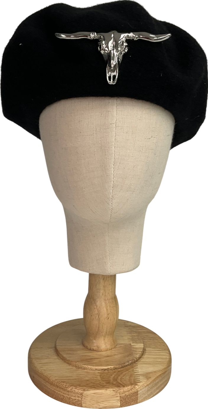 sacred hawk Black Hawk Embellished Beret Hat One Size