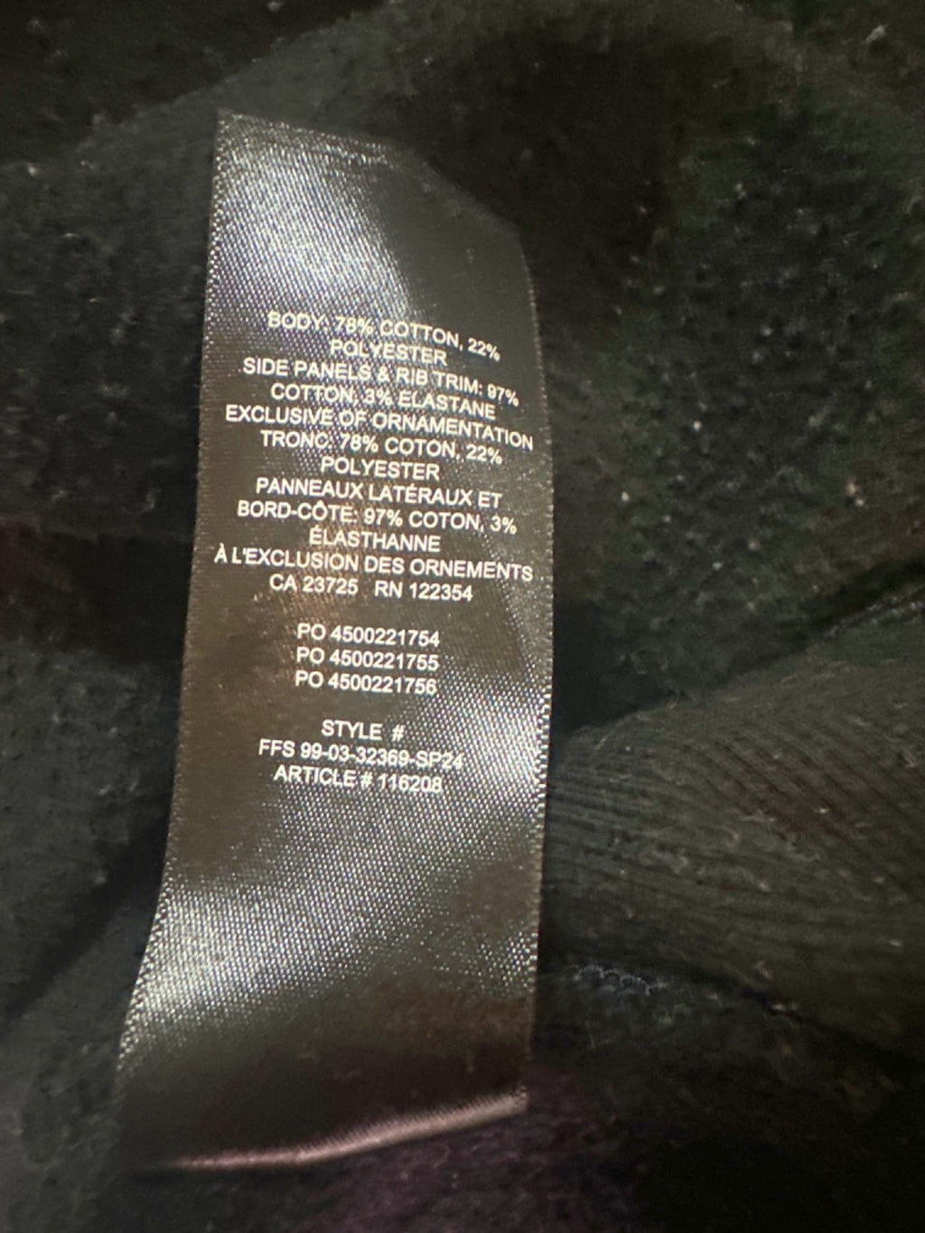 Aritzia Black Boyfriend Fit Sweatfleece Cozy Fleece UK S