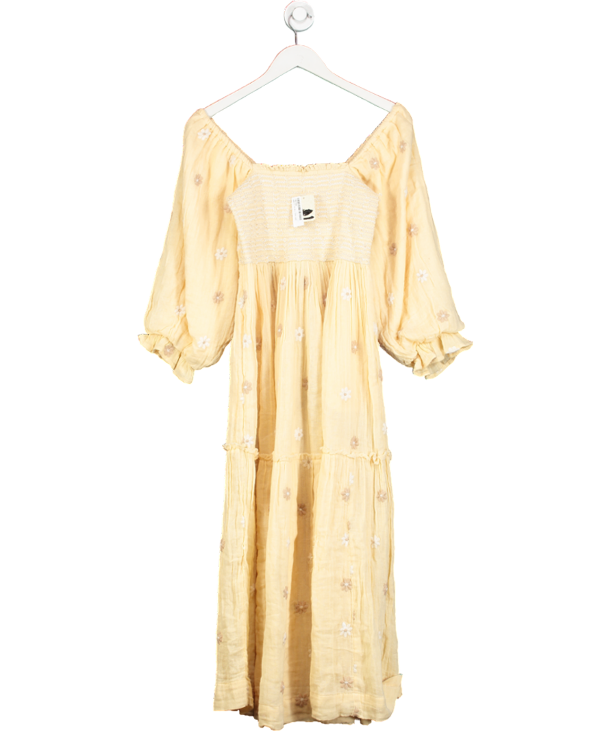 Free People Yellow Dahlia Embroidered Maxi Dress UK XS