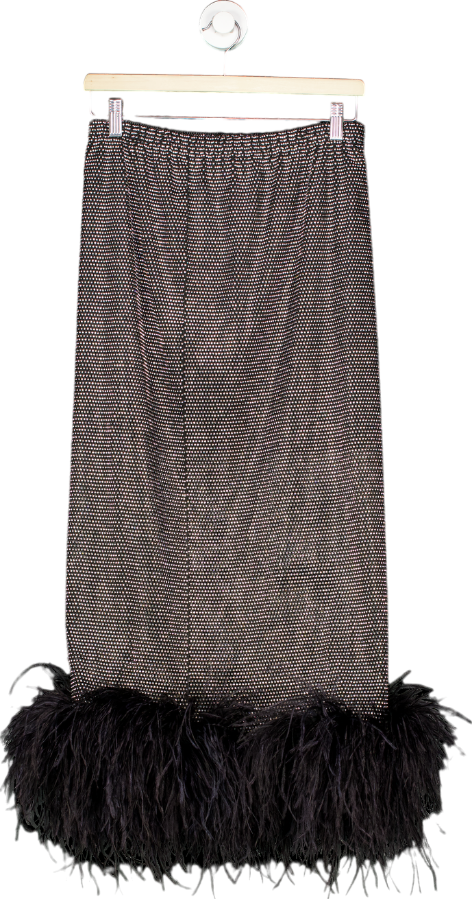 Santa Brands Black Sparkle feathers midi skirt UK L