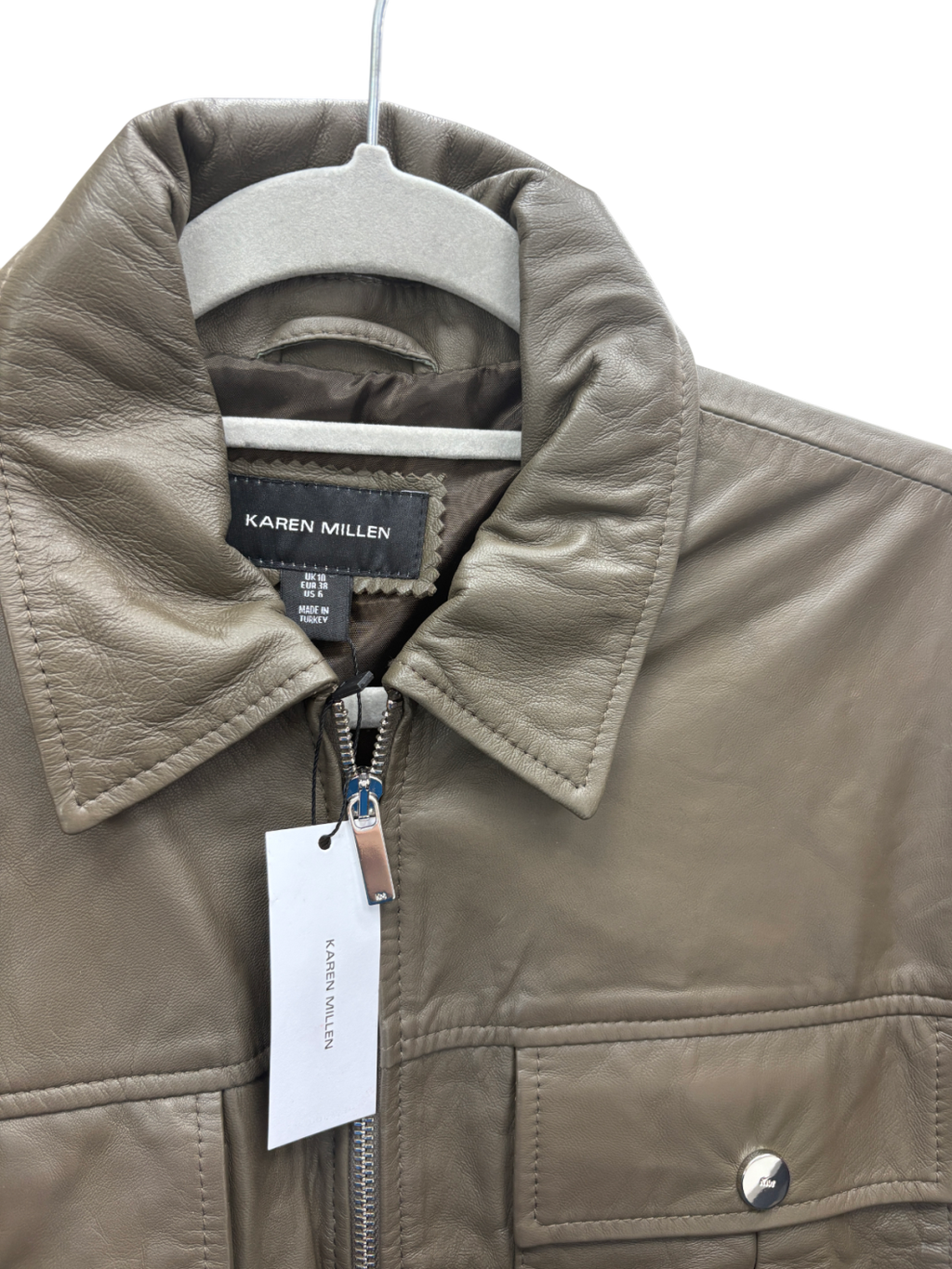 Karen Millen Green Leather Safari Mini Dress UK 10