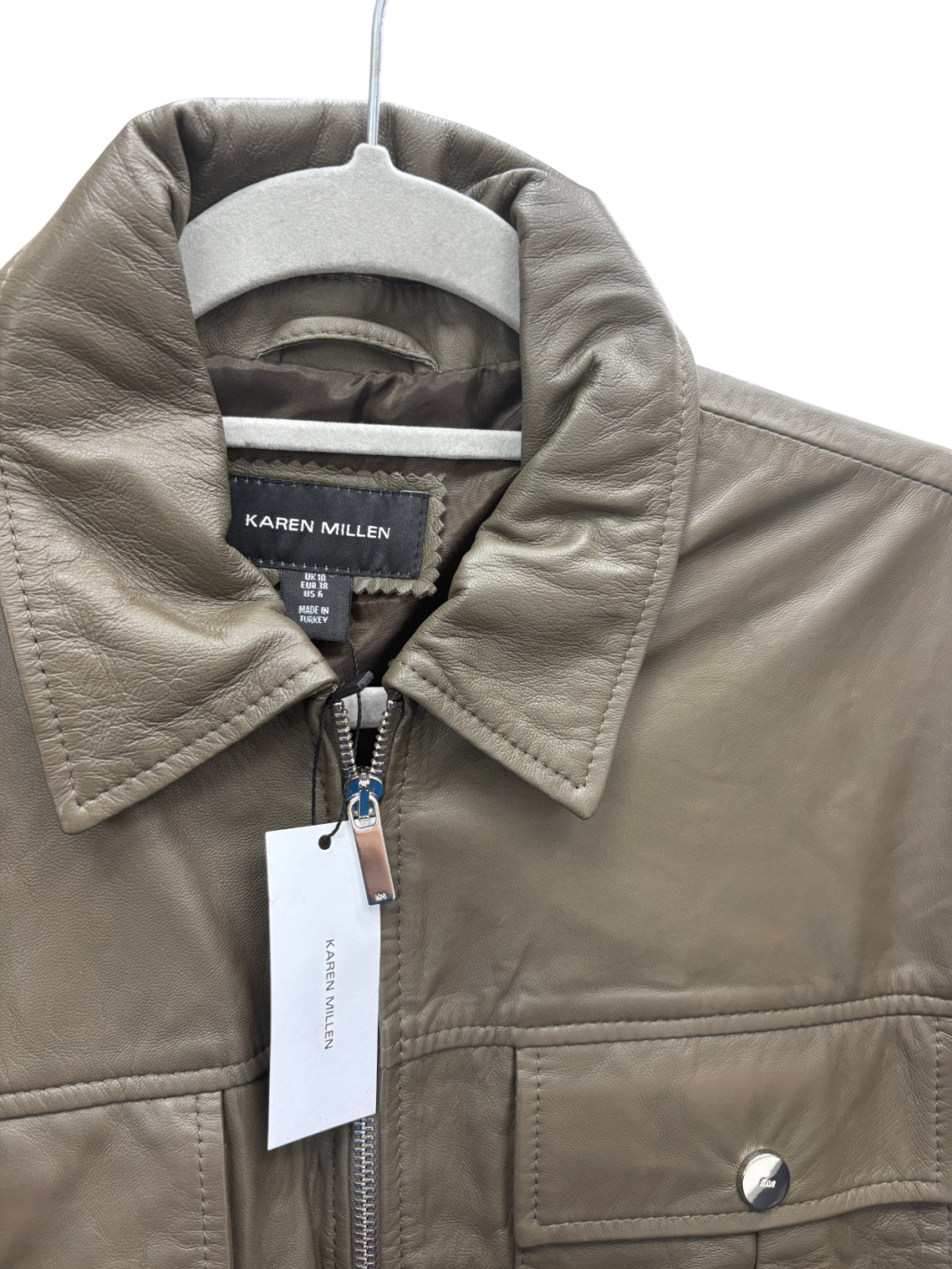 Karen Millen Green Leather Safari Mini Dress UK 10