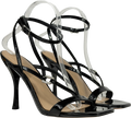 Charles & Keith Black Metallic Leather Crystal-buckle Ankle-strap Heels UK 6 EU 39 👠