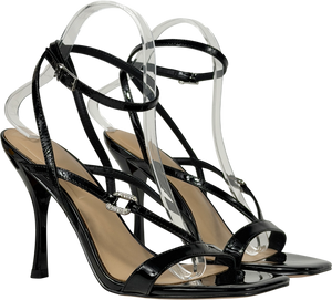 Charles & Keith Black Metallic Leather Crystal-buckle Ankle-strap Heels UK 6 EU 39
