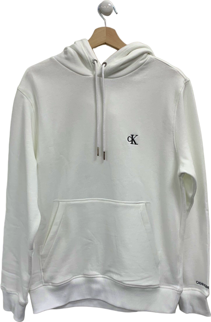 Calvin Klein White Hoodie Sweatshirt UK M