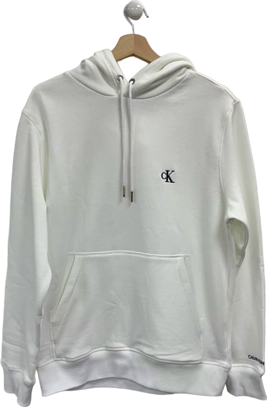 Calvin Klein White Hoodie Sweatshirt UK M