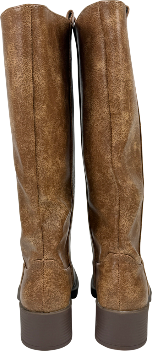 White Fox Brown Lainey Knee High Boots Nude Faux Suede UK 4 EU 37 👠