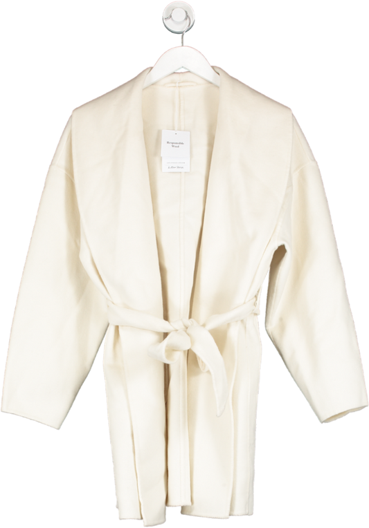 & Other Stories Cream Wool Blend Oversized Shawl Collar Coat UK S