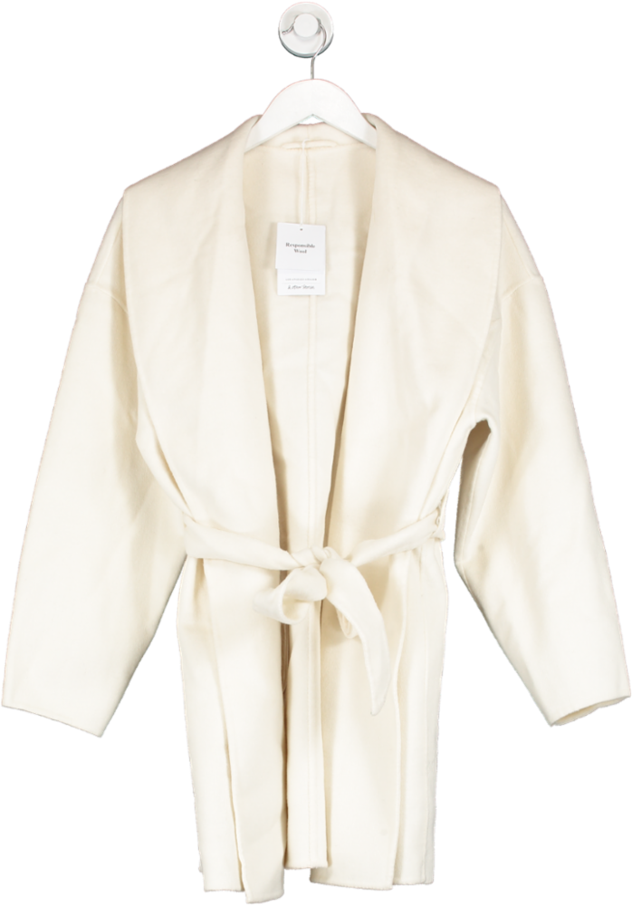 & Other Stories Cream Wool Blend Oversized Shawl Collar Coat UK S