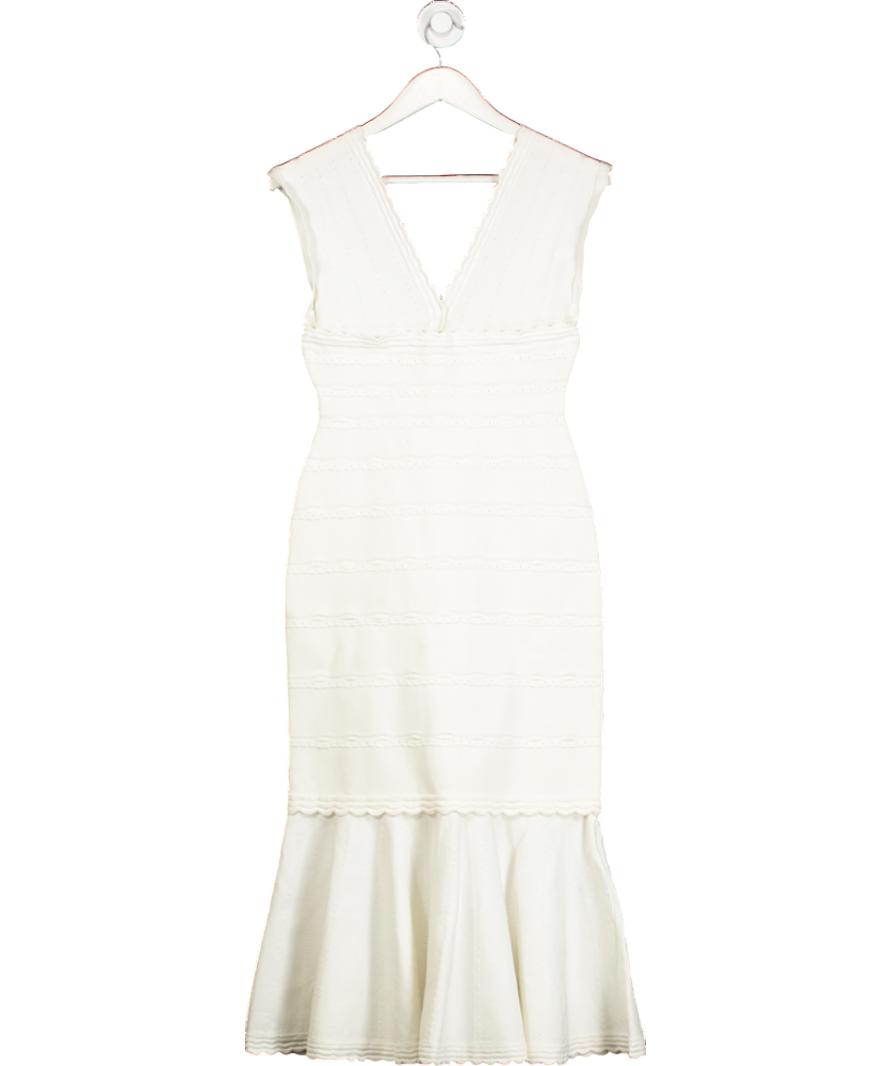 Victoria Beckham Cream Bandage Dress With Flared Hem UK M