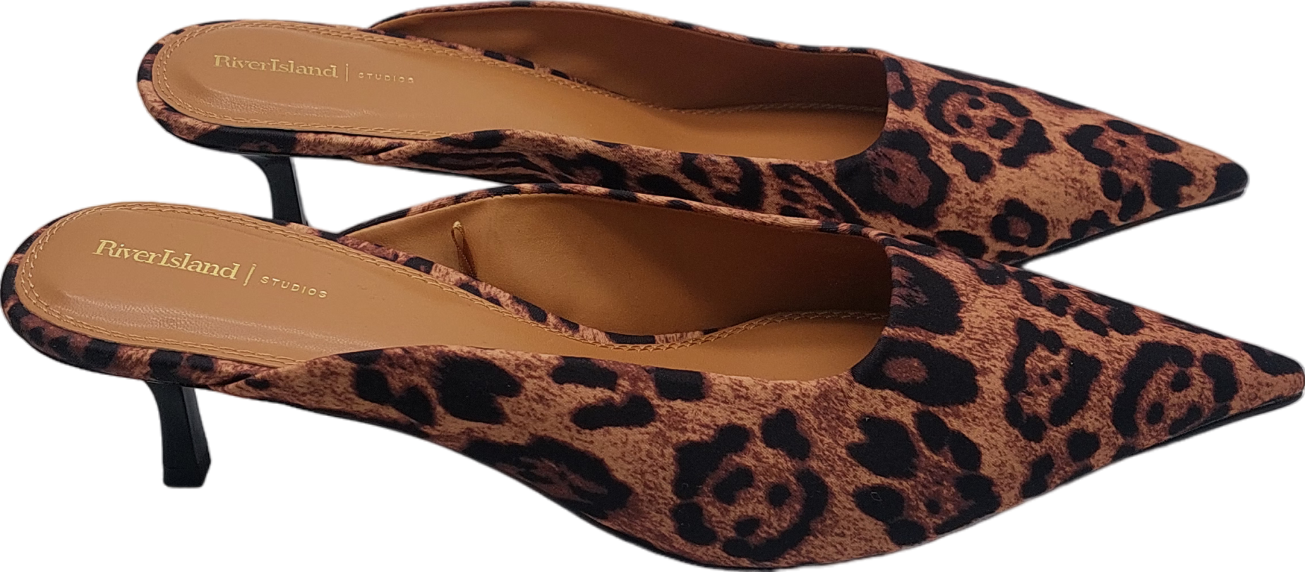 River Island Brown Animal Print Kitten Heel Pumps UK 7 EU 40 👠