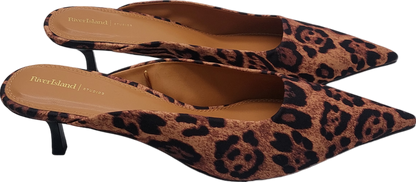 River Island Brown Animal Print Kitten Heel Pumps UK 7 EU 40 👠