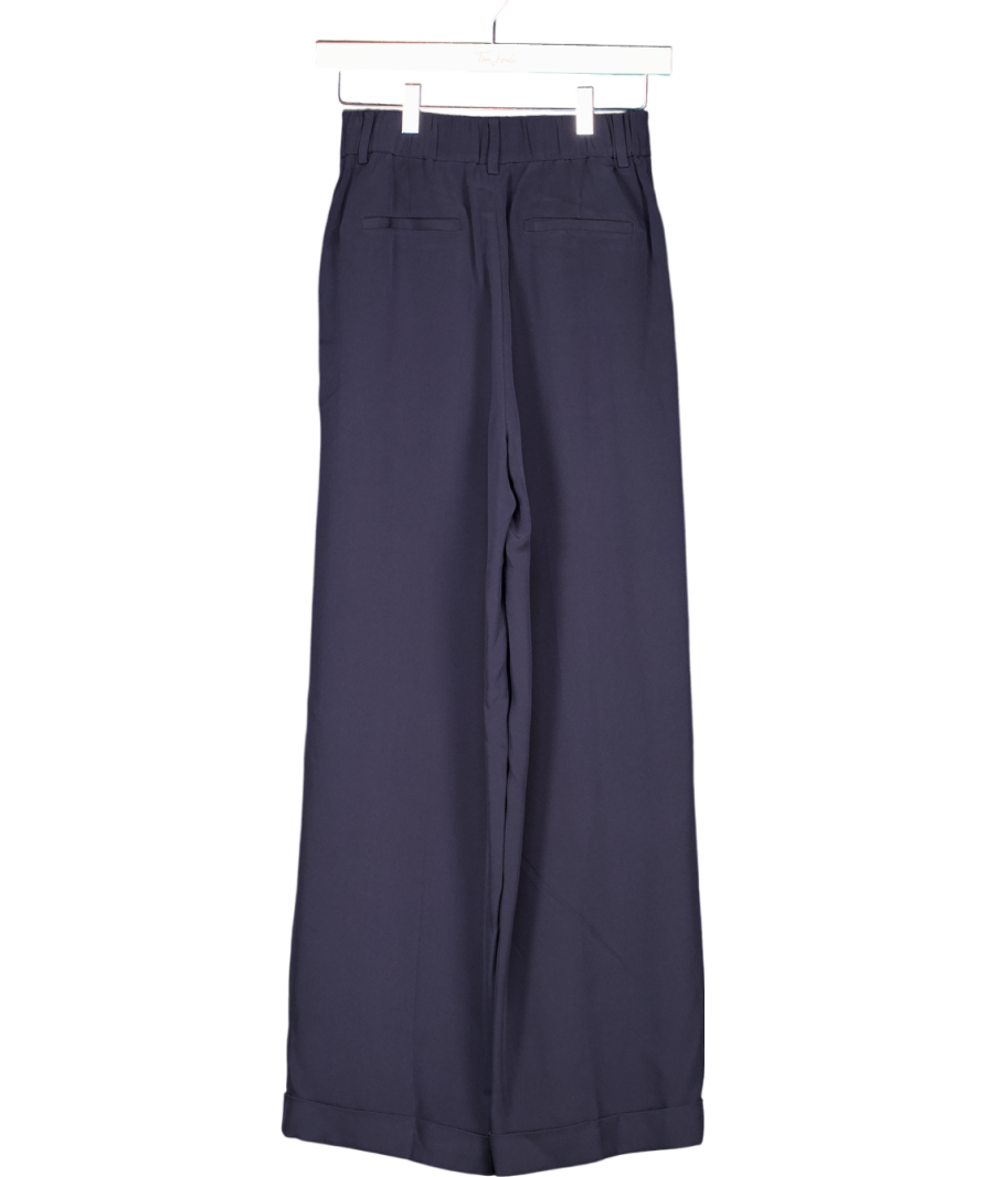 Lily Silk Blue Timeless Pleated Wide-leg Dense Silk Trousers UK 6