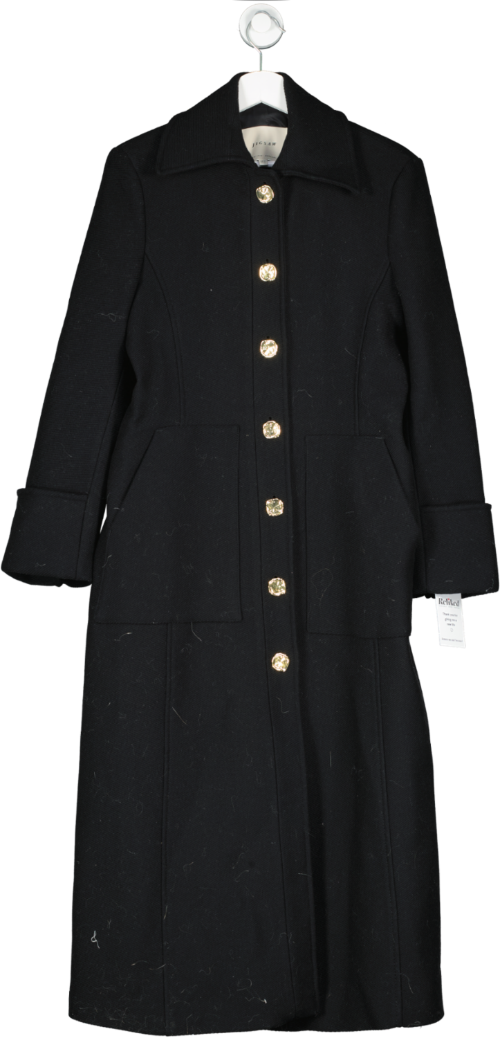 Jigsaw Black Italian Wool Military Coat UK 10