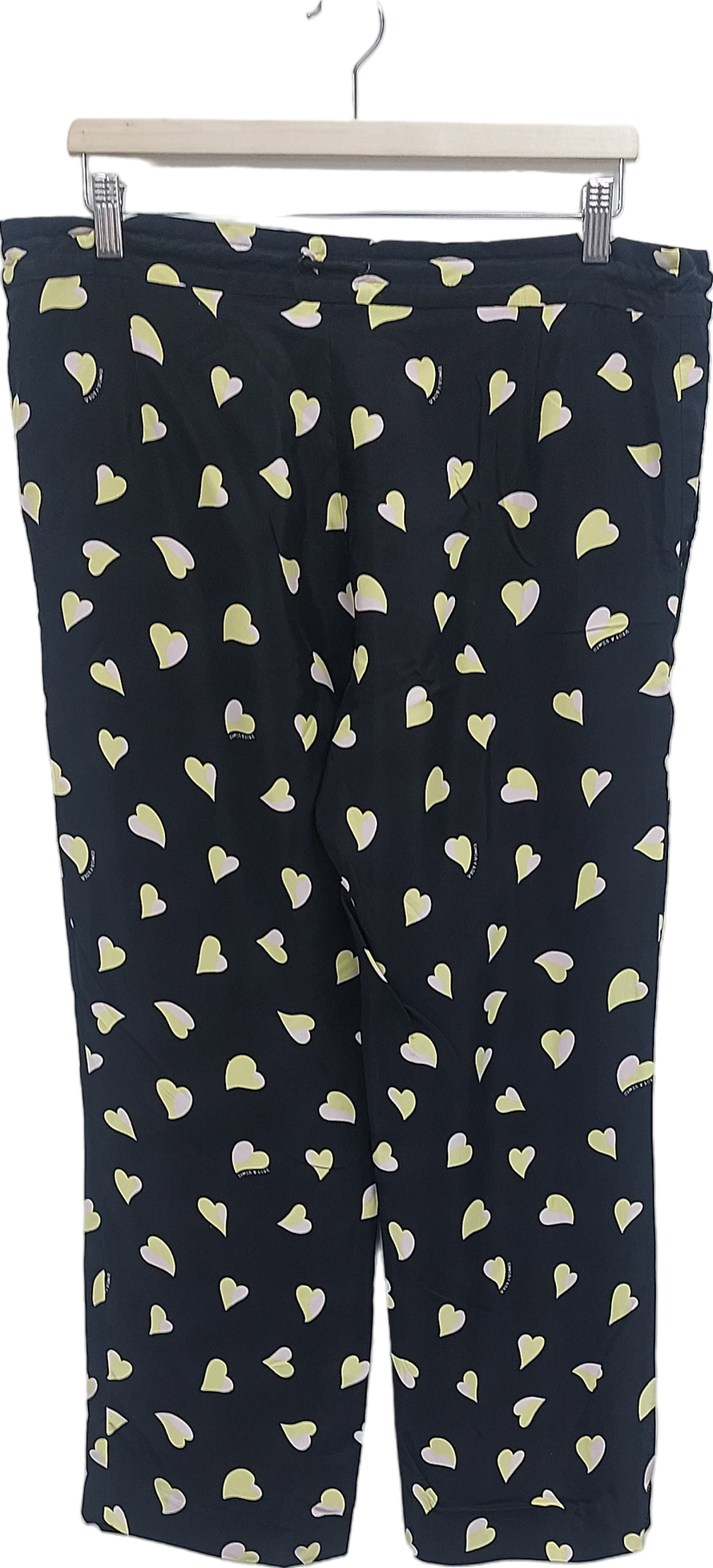 Bimba y Lola Black Heart Print Fluid Trousers UK 10