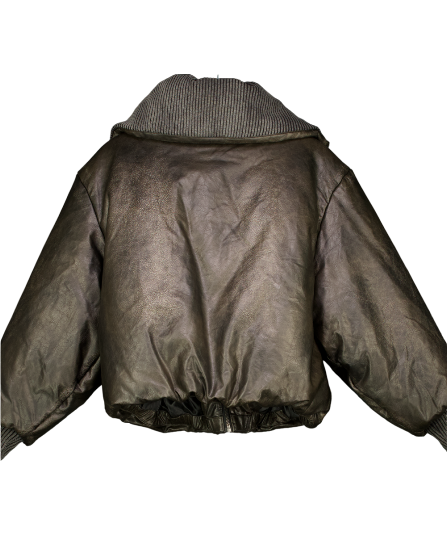 Jaded London Brown Alloy Vegan Leather Bomber Jacket UK S