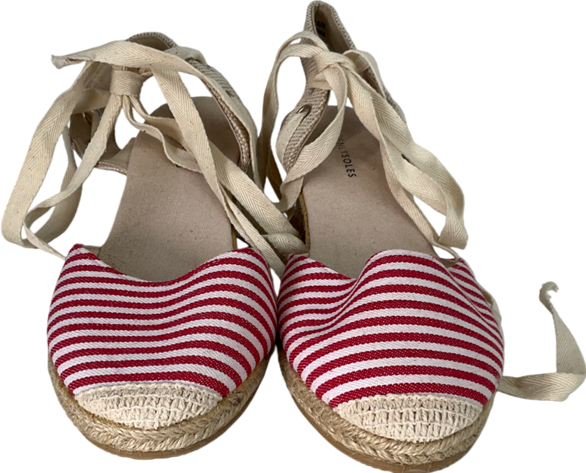 heavenly soles Beige Wedged Sandals With Red And White Stripes UK 6 EU 39 👠