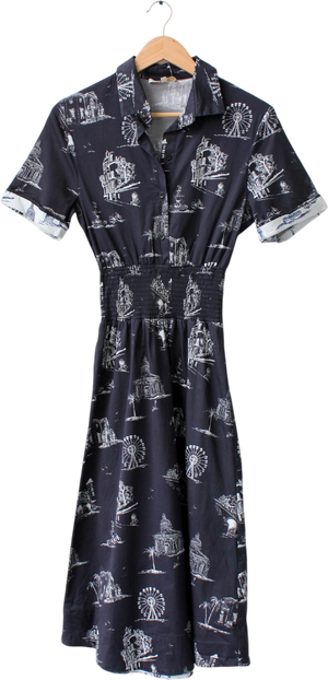 Maje Romila Navy Blue Print Cotton-blend Dress Sz2 UK 10