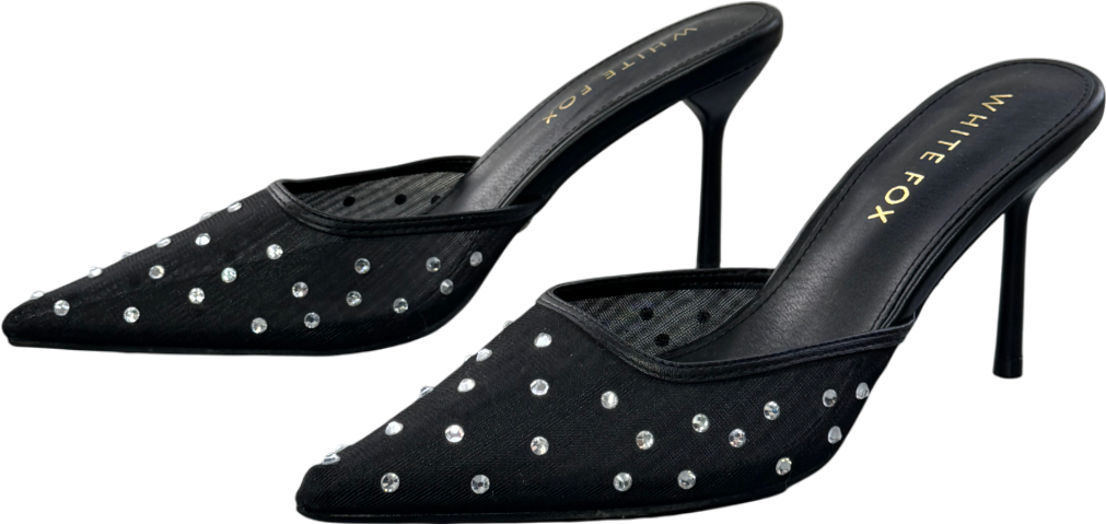 White Fox Feeling Festivecrystal Embellished Mule Heels Black UK 6 EU 39 👠