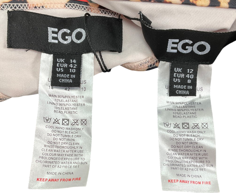 Ego Brown Beaded Strap Triangle Bikini Set In Leopard Print UK 14