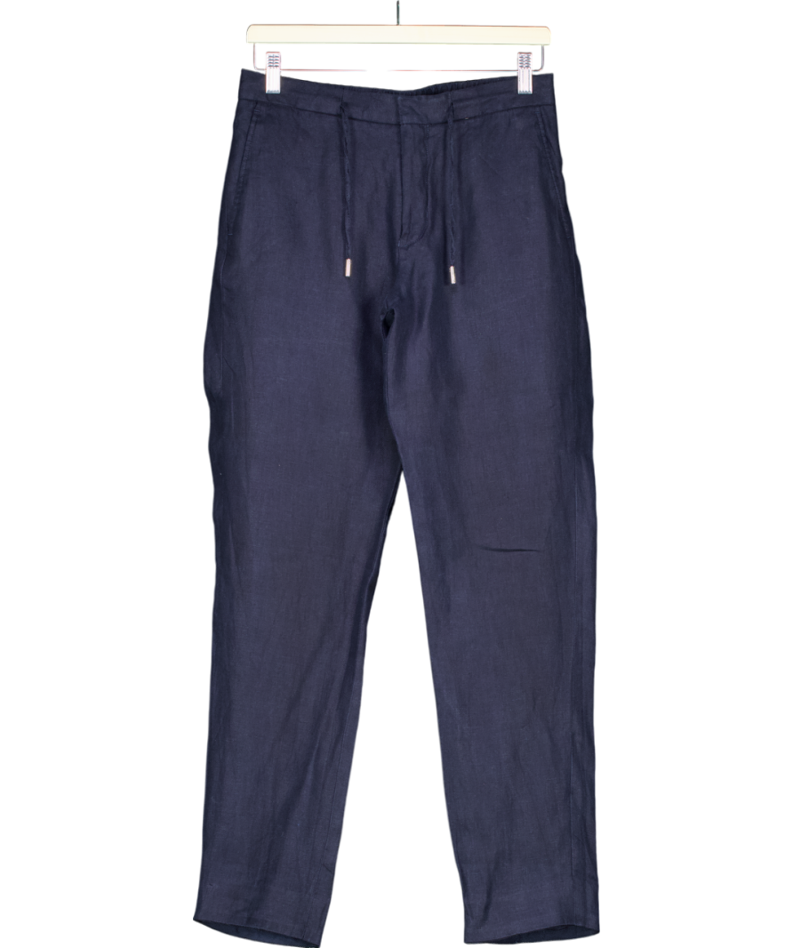 Mr P Navy Blue Linen Tapered Trousers With Drawstring W30