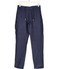 Mr P Navy Blue Linen Tapered Trousers With Drawstring W30
