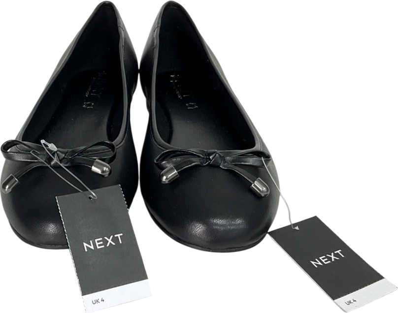 Next Black Round Toe Leather Ballerina Shoes UK 4 EU 37 👠