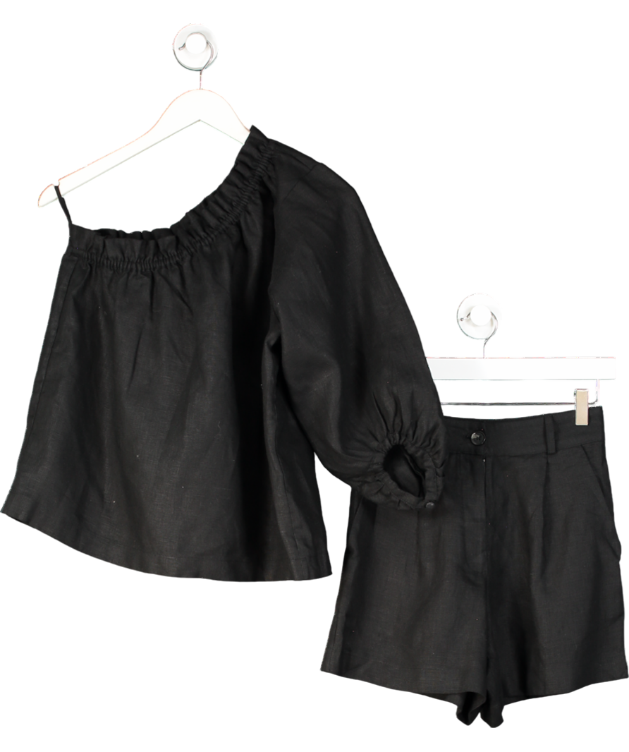 Labeca Black 2-piece Capri One Sleeve Linen Top And Shorts Set UK S