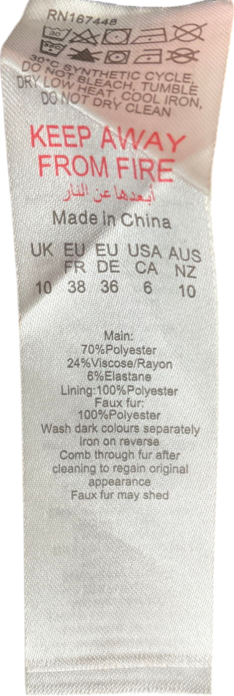 PrettyLittleThing Plt Label Plus Black Faux Shearling Cuff Tailored Blazer Dress UK 10