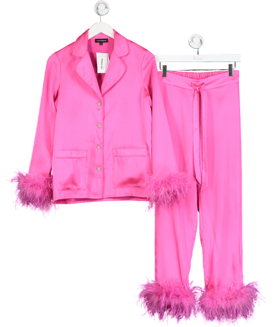 Nadine Merabi Pink Darcie Feather Detail Pyjamas UK XS